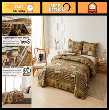 3 Piece Reversible Quilt Set King - Rustic Cabin Plaid Bedding, Wildlife Bears 