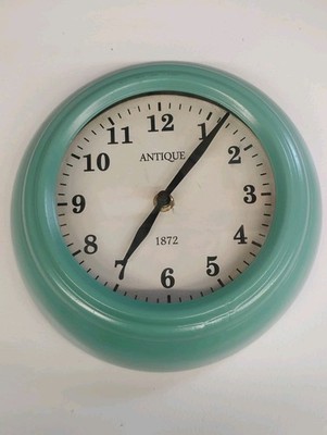 World Market Turquoise Blue Wall Clock 8.5''  Retro 1872 Kitchen Quartz 