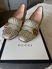 Gucci metalic leather calfskin GG Marmont fringe heels