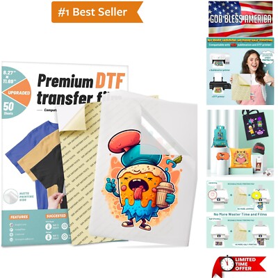 DTF Transfer Film, 50 Sheets 8.5''*11'' DTF Paper with Smart Printing Pad for A...