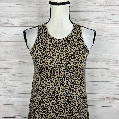 old navy sleeveless jersey dress Old Navy Sleeveless Jersey Knit Tank Swing Dress Size XS Tan Black Animal  Print