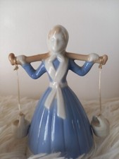 Vintage Porcelain Girl Holding Bukets Blue &white