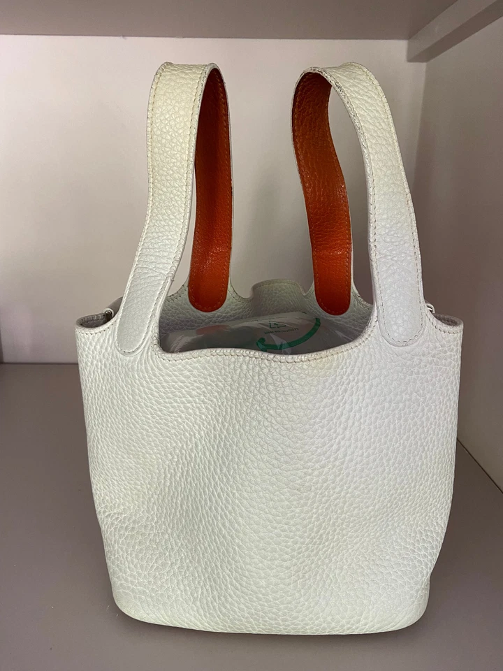 Sac à main Hermès modèle Picotin 18 bicolore blanc et orange - Photo 1/4