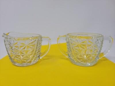 Vintage Heavy Cut Glass Handled Creamer/Sugar Packet Bowl Starburst Design RARE 