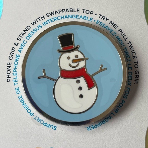 PopSocket PopGrip Premium ENAMEL SNOWMAN Phone Grip Holder & Stand Winter NEW-image