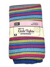 New Faded Glory Striped Tights Blue Pink Green Size 7-8-9-10 NIP NWT