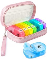 Canvas Bag Weekly Pill Organizer 2 Times a Day, Large Zipper AM/PM Pill Box 7Day