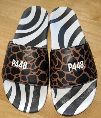 P448 Super Slide Sandals Leopard Zebra Stripes Pool Thong Italy EU 41 sz 9.5-10