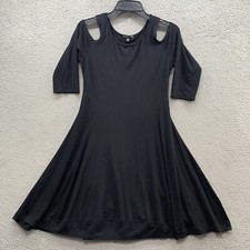 Eileen Fisher Dress Black Cold Shoulder Half 3/4 Sleeve Stretch Lagenlook Size S