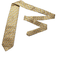 Ermenegildo Zegna Tie Men's Gold Geometric 100 Silk Necktie Handmade In Italy
