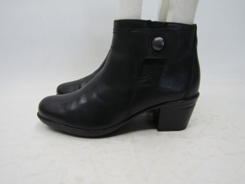 Clarks Womens Size 6.5 M Black Leather Zip Ankle Fashion Boots Bootie - Foto 1 di 11