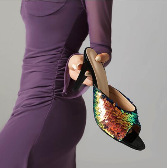 PANTOFOLA D’ORO Pantofole donna paillettes tacco alto punta punta aperta sandali a spillo moda festa