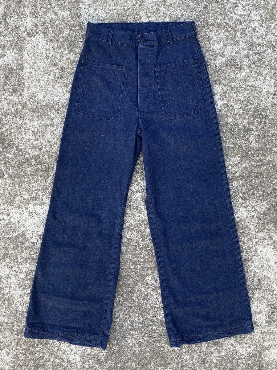 Vintage 1950s USN Navy Dark Wash Wide Leg Denim Dungarees Vintage 1950s USN Navy Dark Wash Wide Leg Denim Dungarees