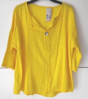  Made In Italy Moda Italia Bluse Leinenoptik Gelb Einheitsgröße 38-42 Neu 