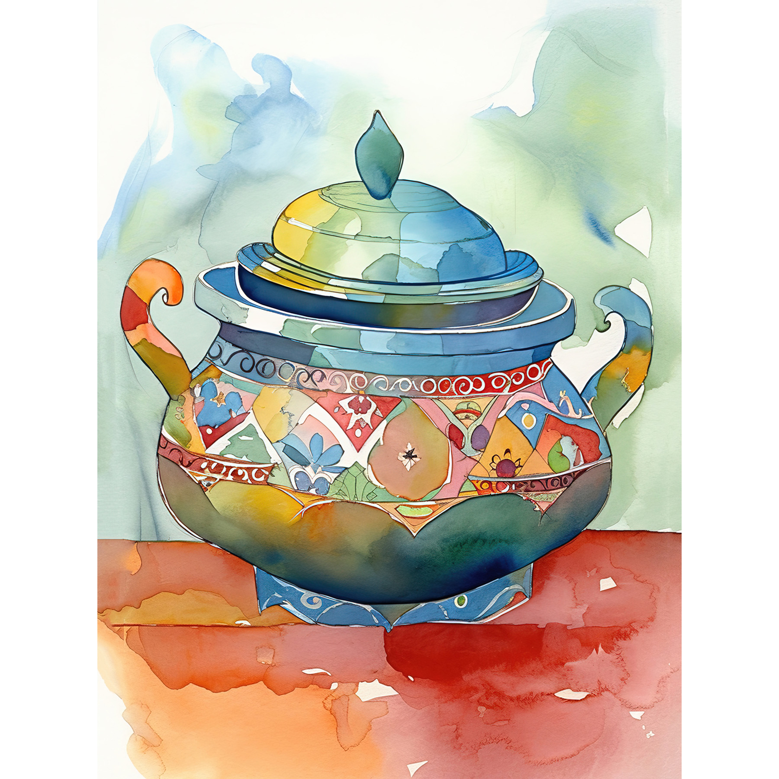 Soup Tureen With Patterns Modern Folk Art Huge Wall Art Poster Print Giant