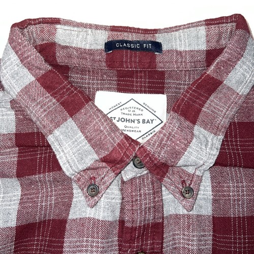 Camicia da uomo rossa in flanella St. John's Bay taglia XXL manica lunga a quadri bottoni - Foto 2 di 5