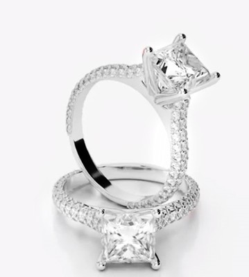 2.10 Ct Princess Cut Diamond Round Micro Pave Engagement Ring G,VS1 GIA 18K WG