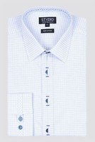 STVDIO BY JEFF BANKS MENS BLUE SQUARE DOBBY SHIRT IN WHITE SIZE 14.5 - NEW