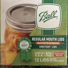 No Bands Ball Mason Jar Regular Mouth Canning Lids; New and Sealed 12 Pack Box