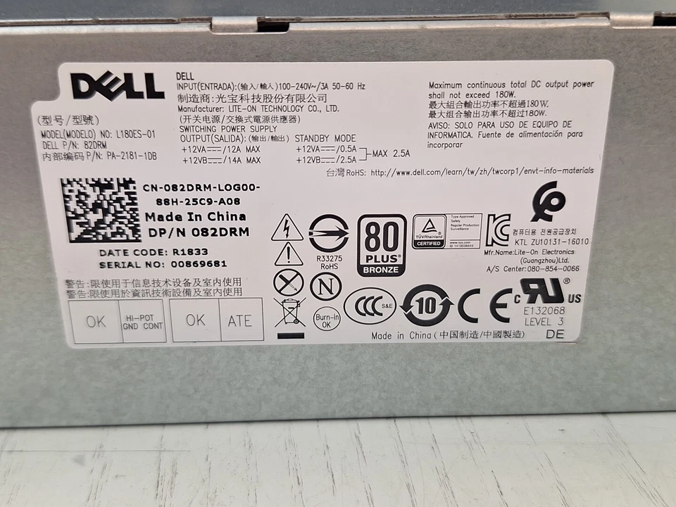 ALIMENTATION DELL (LITEON) MODEL NO:L180ES-01(OU COMPATIBLE)-OPTIPLEX 3050-3046 - Photo 3/4