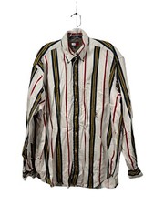 VTG 90s Tommy Hilfiger Button Down Shirt Sz L Stripes Multi color Crest Logo