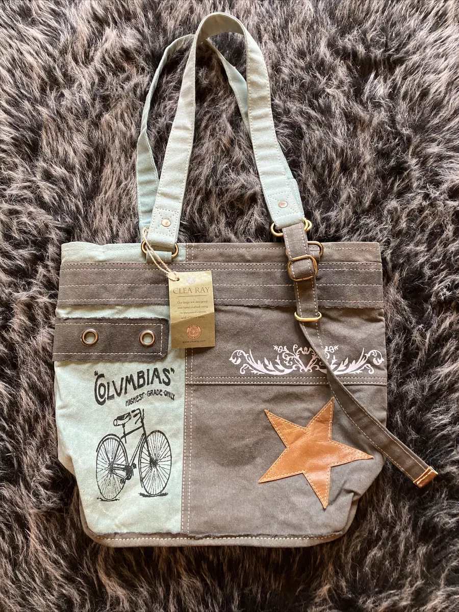 Columbias Bicycle Canvas Tote Clea Ray Hand Crafted Repurposed Canvas
