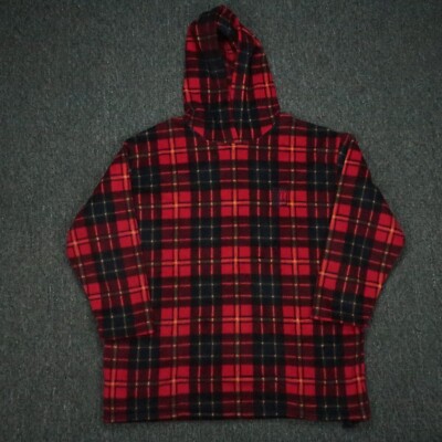 Lauren Ralph Lauren Hoodie Womens Large Red Plaid Oversized Flannel Sweater 