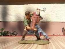 Elastolin Germany - Masse Indianer & Cowboy " Kampf mit Beil / Axt u Messer 8cm
