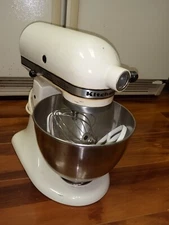 Vintage Hobart KitchenAid K45 Stand Mixer 10 Speeds (White) With Attachments 