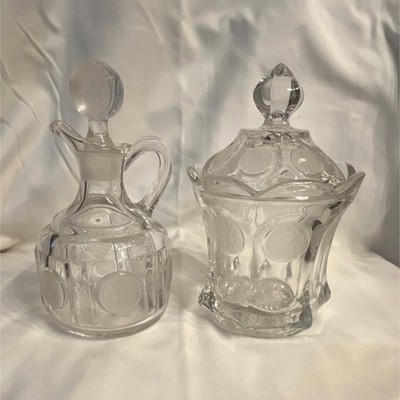 Clear Glass Patriotic Jar and Box Set with Etched Eagle and Torch Design
