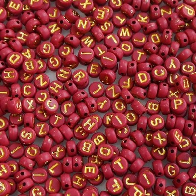 Amaney 1000pcs Red Letter Beads Gold 4 × 7 mm/0.16 × 0.27 inch, RedGold 