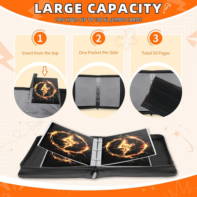 Jumbo Card Binder Compatible with Pokemon XL Jumbo Cards, 100 Pockets Zip  Tradin | eBay