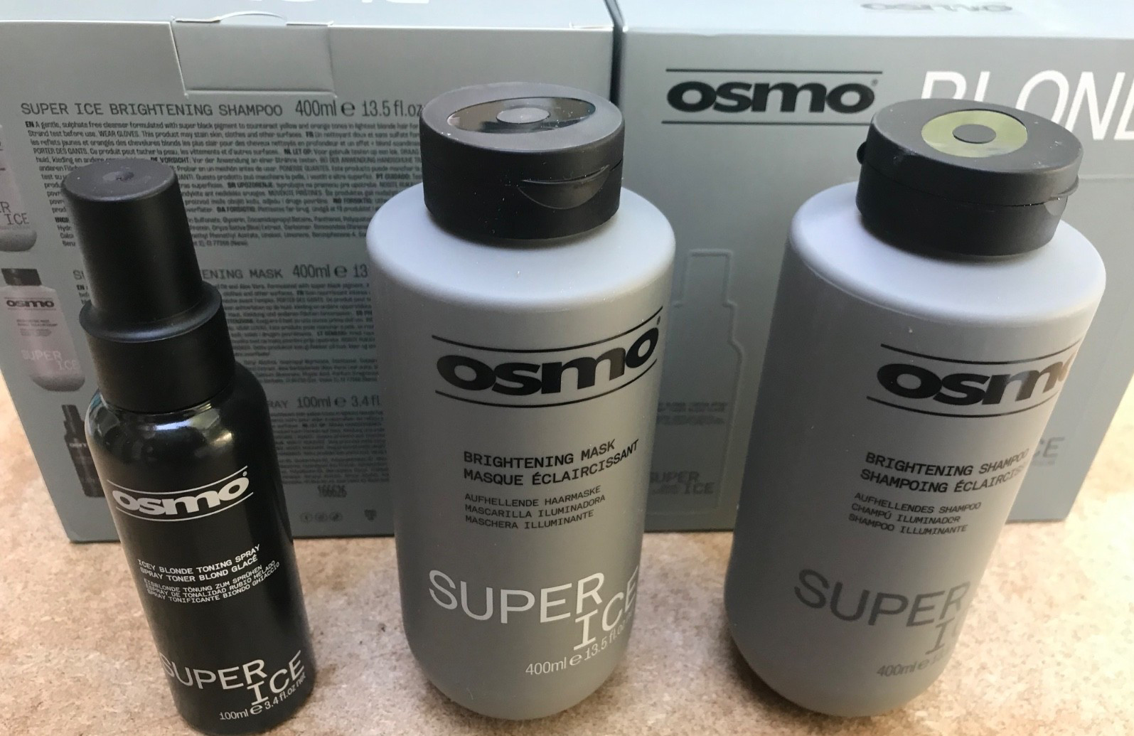 Osmo Super Ice  Brightening Shampoo 400ml & Mask 400ml + Ice Blonde Toning Spray