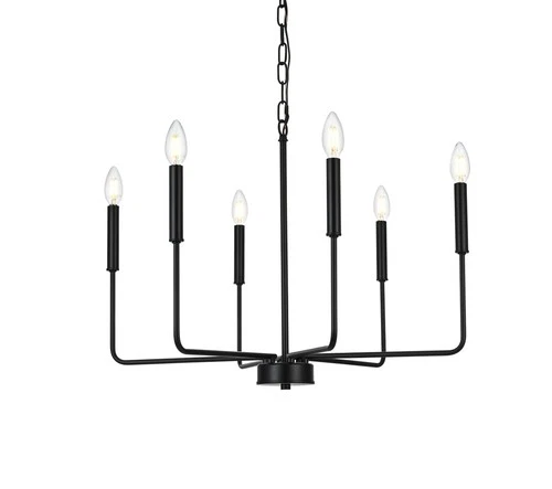 Elegant Lighting LD740D26 Willa 6 Light 26"W Taper Candle Pendant - Black - Picture 10 of 11