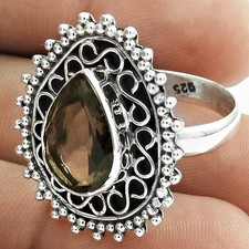Pear Natural Smoky Quartz Statement Birthday Ring Jewelry Sterling Silver US 8