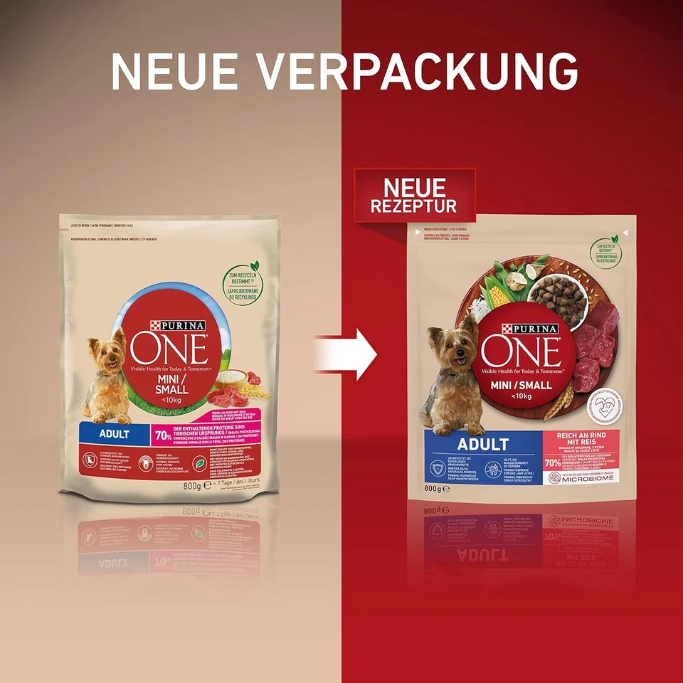 Purina One Mini Small Adult Dry Food 8x800g Beef & Rice - Image 2 of 4