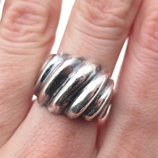 925 Sterling Silver Vintage Modernist Ribbed Oxidized Ring Size 8.75