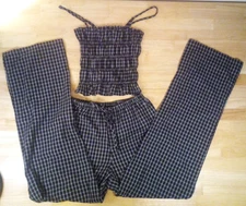 NWT No Boundaries 2-Pc Plaid Seersucker Smocked Cami Top and Pants S 4-6
