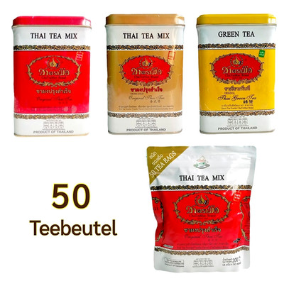 ChaTraMue Thai Tee   50 Teebeutel in Dose   Roter Tee / Grüntee / Extra Gold