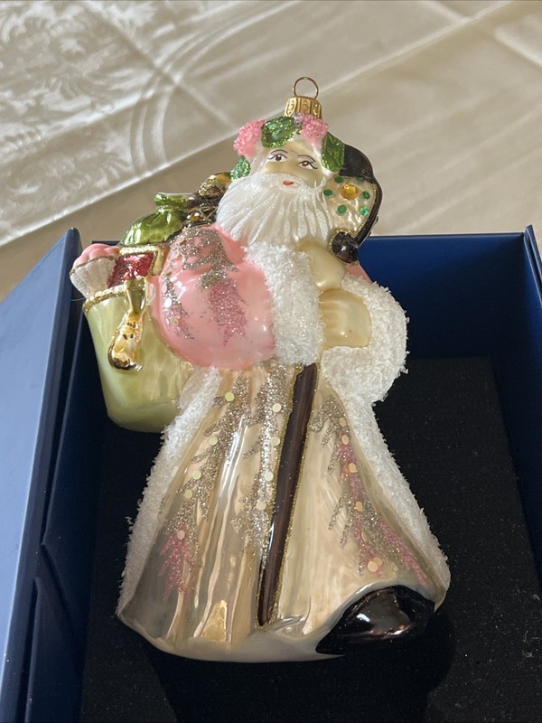 NIB Trimsetter Dillard’s European Glass Ornament “Santa with Gifts” Poland