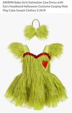 Girls Grinch dress costume with head bow size 2T green