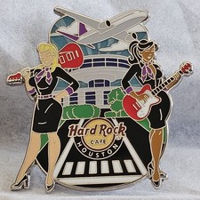 Houston Airport plane Hard Rock Cafe HRC sexy flight Attendants with guitars pin