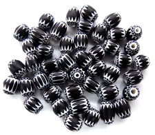 10 RARE 7x9mm Black Matt Venetian Moretti Italian African Chevron Trade Beads