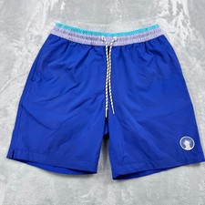Chubbies Swim Trunks Men Small Blue Lined Drawstring Logo Slash Pockets