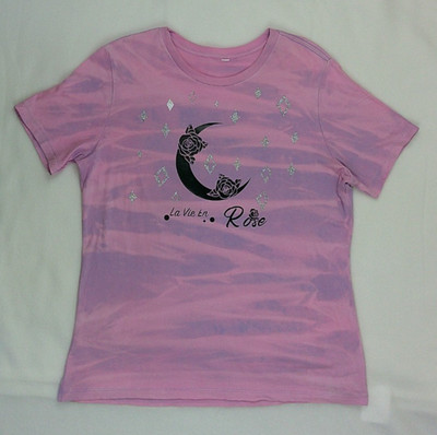 Handmade Tie Dye T shirt With La Vie en Rose French Design Moon Roses Stars