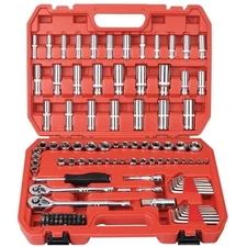 117-Piece Chrome Vanadium Socket Wrench Set | 1/4'' & 3/8'' Drive, Polished F...