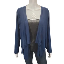 Attitudes by Renee Womens Dressy Open Front Cardigan Petite 3XP Plus Size Navy