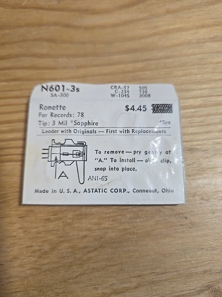 Record player cartridge stylus needle -N601-3S (SA-300) -ASTATIC - Image 2 of 3