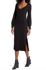 Charles Henry black ribbed long puff sleeve sweater dress size medium