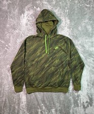 Nike Fleece Pullover Mens Hoodie Sweater Sweatshirt Green Camo Large